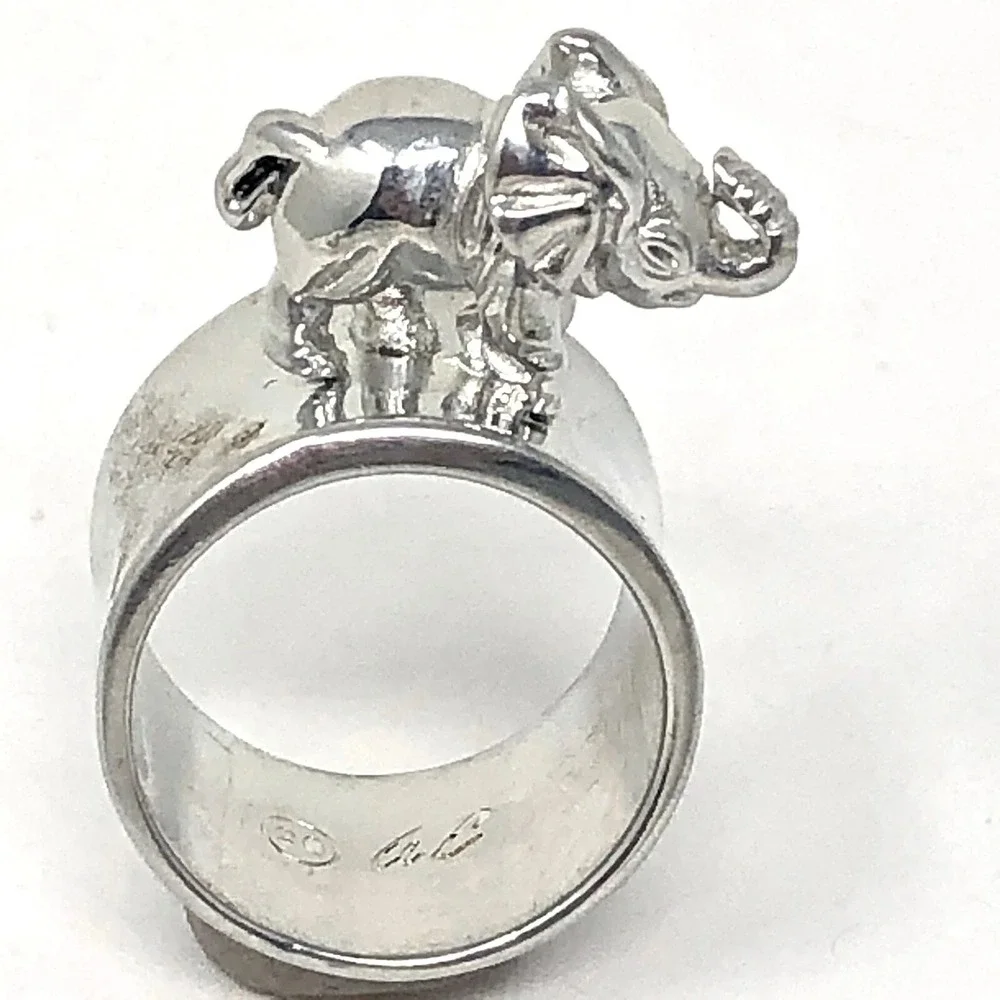 Elephant Ring Band Sz 9 Aluminum Arthur Court Signed Jewelry Trunk Up Lucky